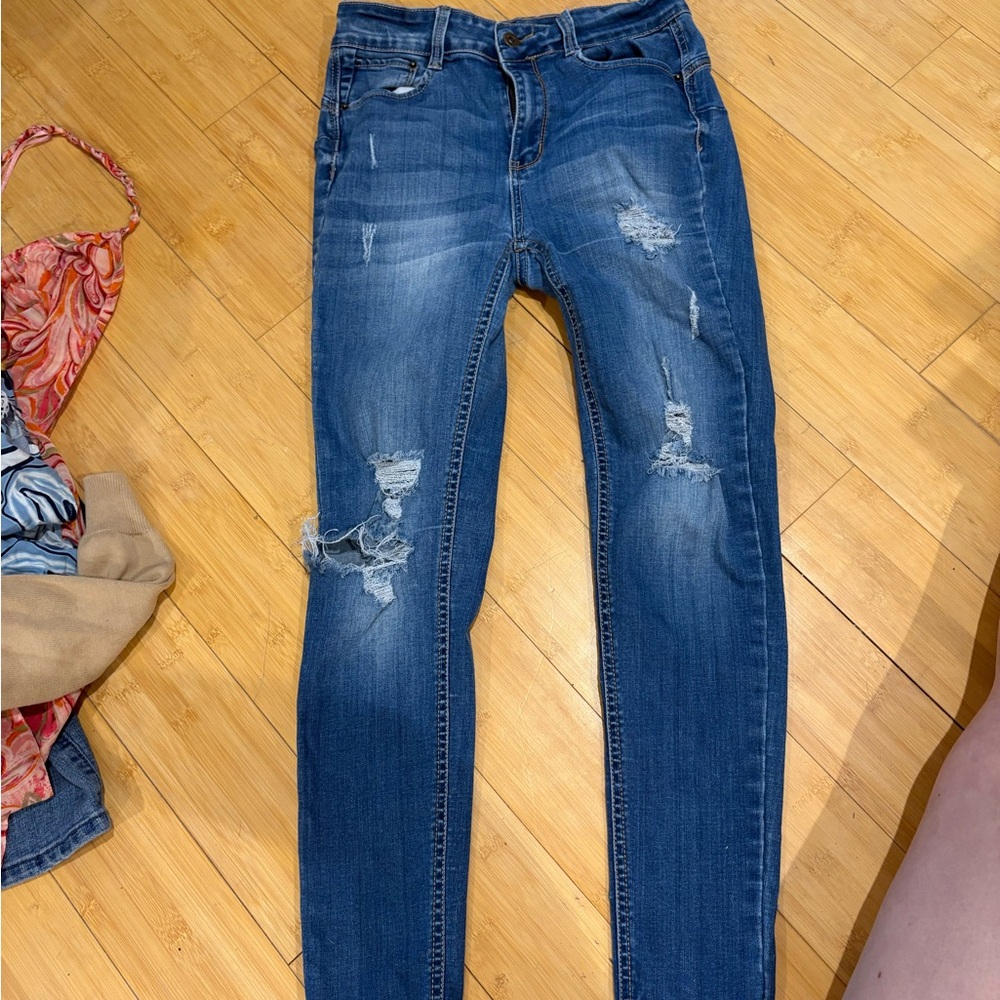 Wax Jean Blue Distressed Skinny Jeans